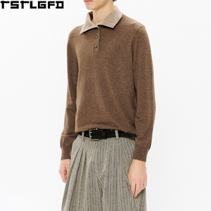 Custom Double Collar Knit <b>Shirt</b> <b>Men</b> <b>Brown</b> Tan Contrast Wool Blend Long Sleeve <b>Men'S</b> <b>Shirts</b> Manufacturers Bulk - Product Image 2
