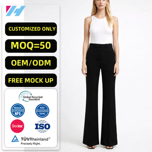 Oem Wholesale Custom Fashion High Waist <strong>Black</strong> <strong>Trousers</strong> Women <strong>Ladies</strong> Flare Leg Suit Pants - Product Image 1