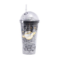 Venta al por mayor de doble capa de estrella astronauta botella de plástico creativa botella de agua Micro-visión planeta aplastado taza de paja taza de hielo