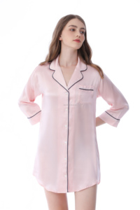 Abbigliamento estivo personalizzato da donna di lusso 19 Momme 100% abbigliamento da <span class=keywords><strong>notte</strong></span> di seta di gelso <span class=keywords><strong>camicia</strong></span> da <span class=keywords><strong>notte</strong></span> di alta qualità vestito da <span class=keywords><strong>notte</strong></span> da donna con bottone - Product Image 3