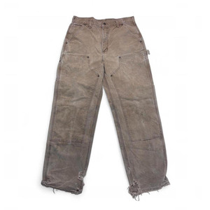 Pantalon de travail coupe droite pour homme, style vintage 2026, couleur taupe, double genouillère, effet usé, déchiré, style charpentier, OEM, fabrication chinoise sur mesure - Product Image 1