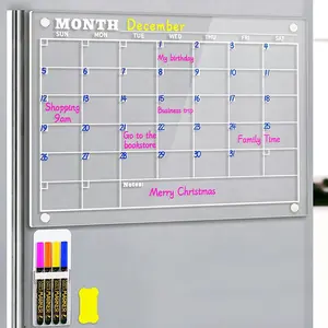 Factory Customized Printing Clear Acrylic Dry Erase Board Acrylic Fridge Magnet Calendar 12x17 Inches