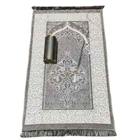Tapis de prière musulman fait main en polyester à motifs floraux et perles, coffret cadeau ovale élégant, réversible, résistant aux taches, ensemble de cadeaux islamiques