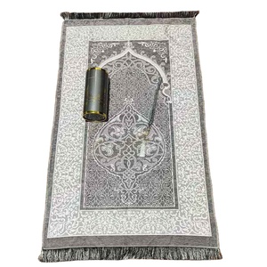 Tapis de prière musulman fait main <span class=keywords><strong>en</strong></span> polyester à motifs floraux et perles, coffret cadeau ovale élégant, réversible, résistant aux taches, ensemble de cadeaux islamiques - Product Image 4