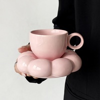Mug à café en céramique avec soucoupe, motif tournesol et nuage, série Macaron mignonne, cadeau pour mariage et anniversaire, pour thé, lait et latte