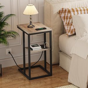 Tavolino <span class=keywords><strong>da</strong></span> Divano a Forma di C con Porte USB e Prese per Ricarica, Ideale per Spazi Piccoli, Posizionabile Sotto il Divano, Vassoio TV - Product Image 3