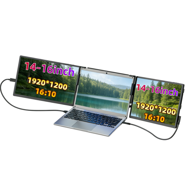 Triple Portable Monitor Attachable 14 15.6 16inch FHD IPS Foldable Holder Dual Triple Extended Screen USB Display Monitor Laptop
