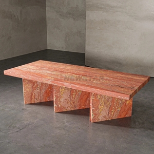 Newstar Fashion Luxus Stein All Seasons Esstisch aus grünem Marmor Rechteckiger Esstisch mit drei Basen für die Hotel villa - Product Image 5