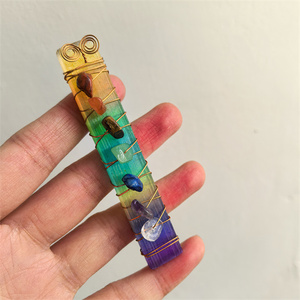 영적 치유 제품 천연 세븐 차크라 비즈 와이어 랩핑 원석 레인보우 오라 셀레나이트 스틱 완드 명상용 - Product Image 2