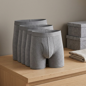 Paquete de Calzoncillos Boxer para Hombre, Color Gris, Corte Medio, Transpirables, de Algodón, Color Sólido, Tejido Liso, Lavables a Máquina - Product Image 3