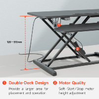 Convertisseur de bureau électrique réglable en hauteur AUKI 910 avec plateau ergonomique pour ordinateur portable et clavier pour le bureau à domicile