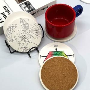 Posavasos Personalizados con Logotipo, Absorbentes, de Cerámica con Patrón de Mármol, Base de Corcho, con Soporte Metálico - Product Image 2