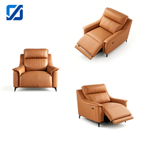 Chaise longue inclinable moderne en cuir véritable orange avec dossier réglable et design pliable pour salon et salle à manger – Confort optimal
