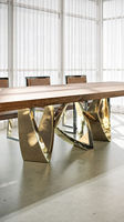 Ensemble de table à manger en marbre gris moderne avec pieds en acier inoxydable chromé pour hôtel ou villa avec chaise de salle à manger