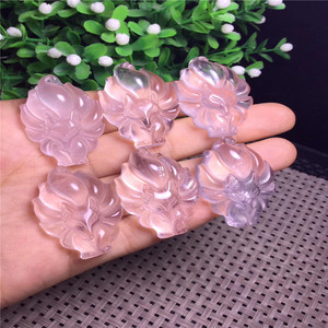 Satış doğal pembe kristal oyma dokuz kuyruk tilki bir kolye olarak veya adomment - Product Image 1