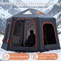 Tente de camping hexagonale gonflable quatre saisons, imperméable, résistante aux UV, grand espace, avec ouverture pour poêle, installation facile, portable, pour l'extérieur