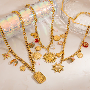 Collar de Cadena de Eslabones de Acero Inoxidable Chapado en Oro de 18K para Mujer, con Colgante de Sol, Estrella y Luna, Joyería de Moda - Product Image 3