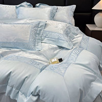 Parure de lit de luxe léger en coton longues fibres 100S, jacquard tissé, broderie lourde, 4 pièces, toutes saisons, cadeau pour chambre à coucher