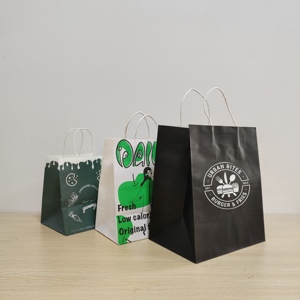 Customized Logo Recyclable Fast Food Bread Takeout <b>Paper</b> Bag Packaging Food Takeaway <b>Paper</b> Bags With Ribble Handle - Product Image 4