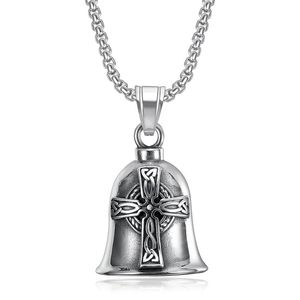 Titanium Steel Viking <b>Cross</b> Bell Pendant Necklace Vintage Nordic Design Gift for Men Women Stainless Steel <b>Chain</b> 3mm 60cm - Product Image 5