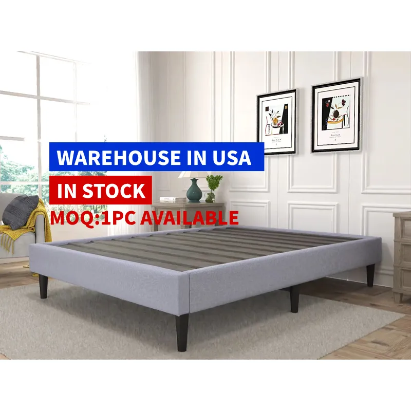 Modern OEM Marco de Cama Matrimonial StorageDouble Single King Queens Full Size Gray Upholstered Home Bed Frame