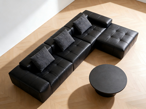 Sofá Modular de 3 Plazas de Cuero Negro, Estilo Moderno de Lujo Ligero, Sofás para Sala de Estar, Decoración Moderna para el Hogar, Sofá Comprimido - Product Image 2