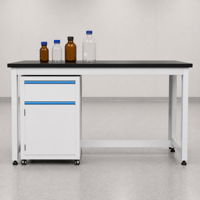 Mesa de trabajo de resina epoxi para laboratorio, completamente de acero, con estante para reactivos y gabinete base para laboratorio de investigación química escolar.