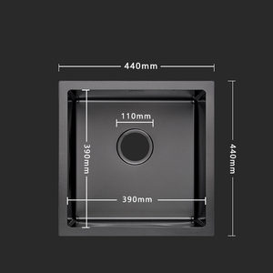 Fregadero de cocina pequeño negro de acero inoxidable de un solo cuenco de 44x44 para espacios pequeños - Product Image 3