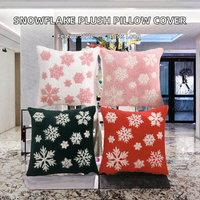 Housse de coussin décorative Noël américain brodé flocon de neige fausse fourrure hiver peluche carrée 18x18 pouces pour maison et hôtel