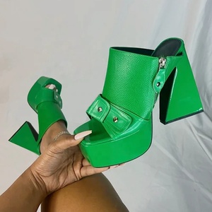 New Design Buckles Detail Square Toe Platform Women <b>Block</b> Heels Custom High Chunky Heel Sandals Summers Shoes - Product Image 2