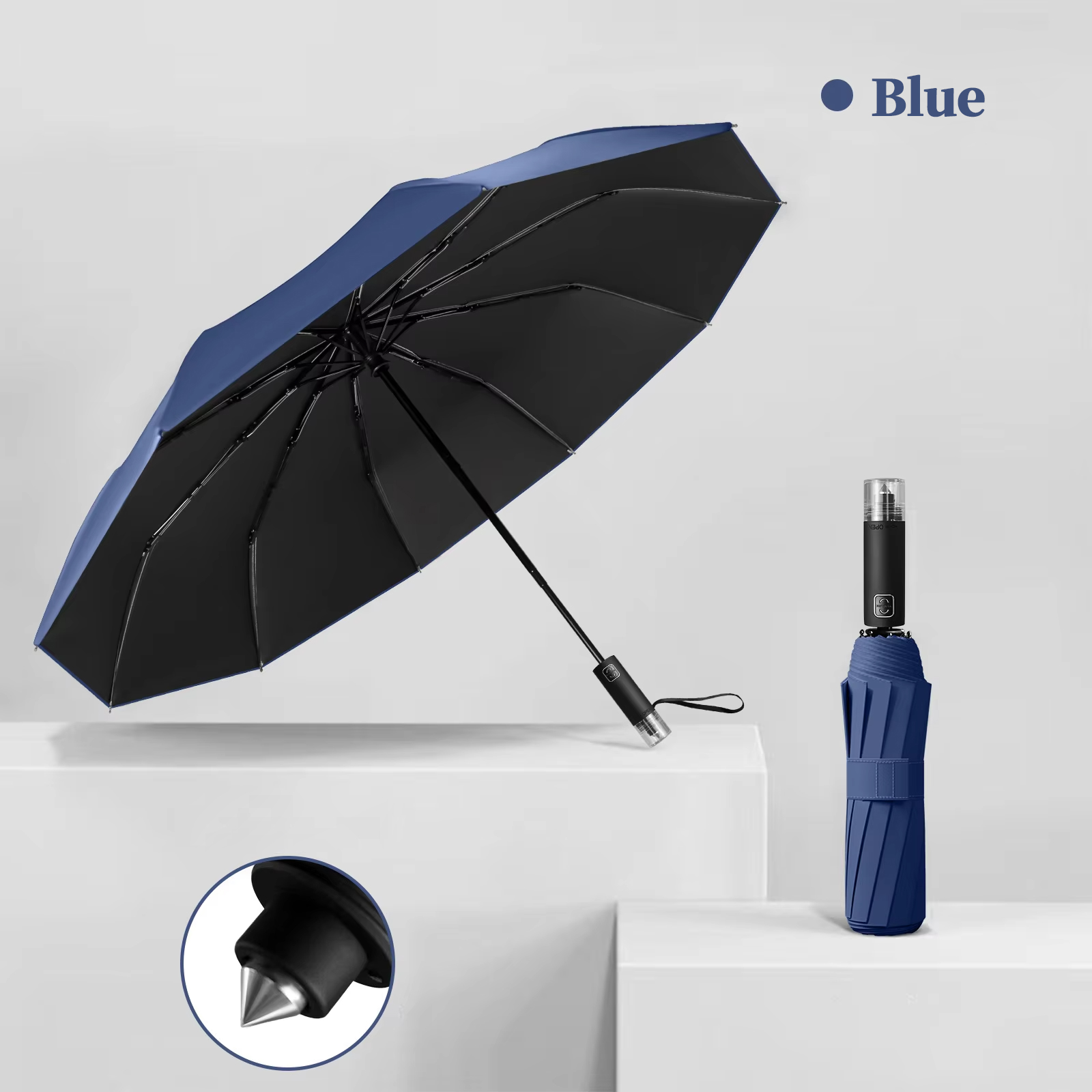 blue-broken window handle automatic umbrella