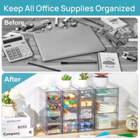 Boîte de rangement empilable de taille moyenne en PET transparent JX avec compartiments pour papeterie de bureau et organisateur de cosmétiques