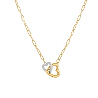 Collier ras du cou tendance en acier inoxydable plaqué or avec pendentif double cœur color-block de luxe léger pour femme