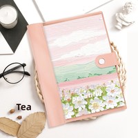 Carnet à feuilles mobiles inspiré de la peinture à l'huile, couverture transparente en similicuir, format B5, 100 feuilles épaissies, pour étudiant