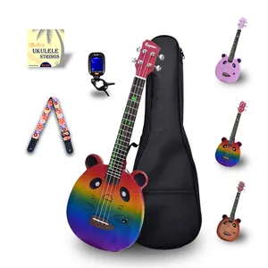 Kaysen ukulele baritone elektrik anak, warna pelangi merah muda