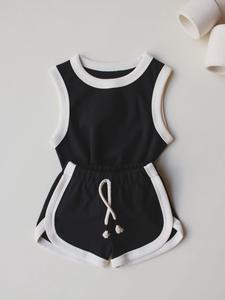 Listo para enviar Bebé Niño de punto de algodón Conjunto de 2 piezas Lindo camiseta sin mangas Conjunto corto - Product Image 4