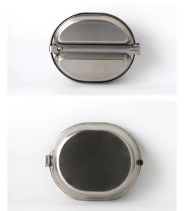 <b>Egg</b> Oval Camping 304 Stainless Steel 2 Compartment Eating Tray Large Plate Cooking <b>Pan</b> in One Kit Folding Handle Mess Tin - Product Image 5