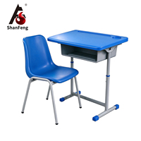 Ensemble de bureau et chaise réglables en plastique PE creux avec tiroir, mobilier de classe empilable pour salle de formation scolaire et étude