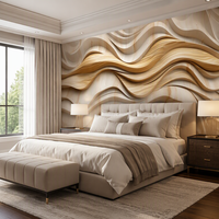Papier peint mural 3D à texture de bois ondulé, panneau mural abstrait en bois sculpté et courbé pour le salon, la chambre à coucher, la décoration murale de la maison