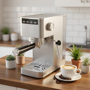 Cafetera Espresso Semiautomática de Acero Inoxidable, 15 Bares de Presión, 1100W, Sistema de Preparación Eléctrico para el Hogar, Capacidad para 2 Tazas - Product Image 1