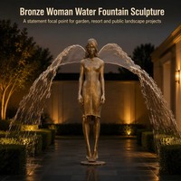 Statue de fontaine d'eau en bronze grandeur nature représentant une femme avec jets d'eau arrière, idéale pour cour, jardin, villa, complexe hôtelier