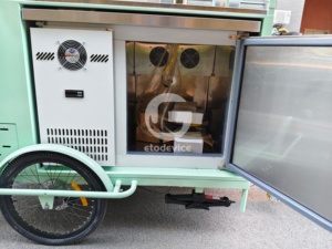 Tricycle de vente de café mobile Etodevice, chariot alimentaire personnalisé avec parasol et rangement - Product Image 6