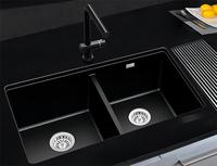 Évier en granit double vasque, résistant aux rayures, best-seller, noir, adapté à la salle de bain et à la cuisine