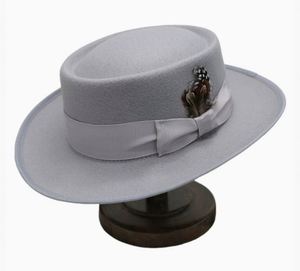 Hot Sale Pork Pie Top <b>Hats</b> Fashion British Men Women Casual Jazz <b>Hat</b> With Feather Short Brim Fedora <b>Hat</b> - Product Image 2
