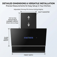 Hotte de cuisine murale électrique à commande vocale tactile, nettoyage automatique, LED, aspiration latérale 700-900mm, moteur en cuivre