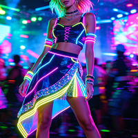 Tenue de rave néon réactive aux UV - Corset lumineux et jupe asymétrique à paillettes, costume de performance pour festival EDM