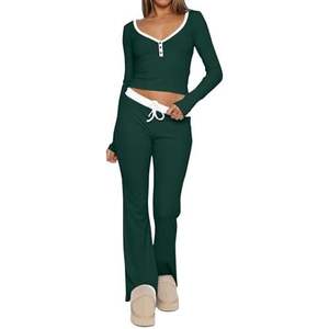 Wholesale Womens Pajama <b>Set</b> Long Sleeve Sexy Cotton Pajamas Button Down <b>Knitted</b> Lounge Wear Sleepwear Sexy Ladies Loungewear - Product Image 4