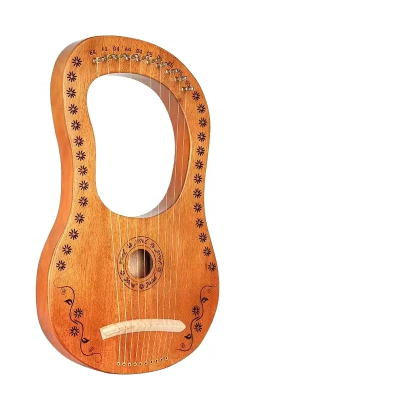 Oem lyre zoom10 cordas lyre harp instrumento musical madeira sólida mogno