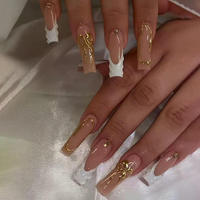 24 faux ongles longs en acrylique à imprimé léopard, style français, à presser, vente en gros