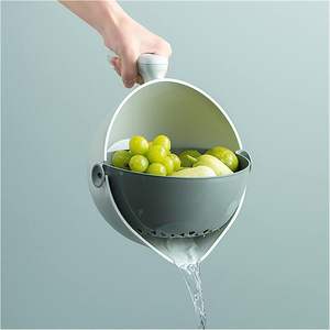 Le plus récent 2 en 1 Double couche nettoyage légumes fruits lavage cuisine passoire en plastique vidange panier passoire bol avec poignée - Product Image 1